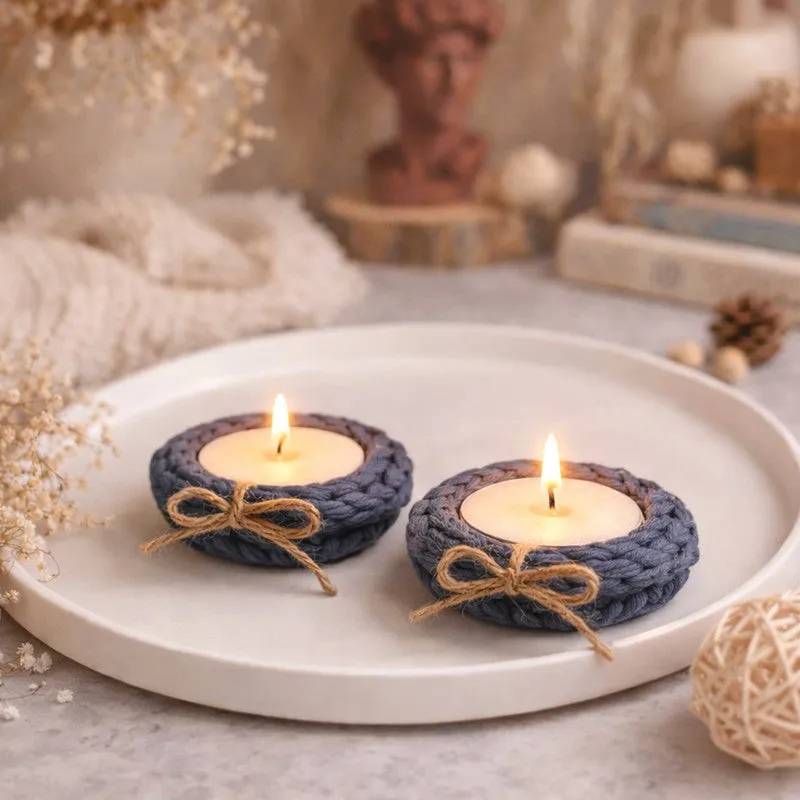Cozy Knot Tealight Candle Holder (Blue) - Set of Two media 1