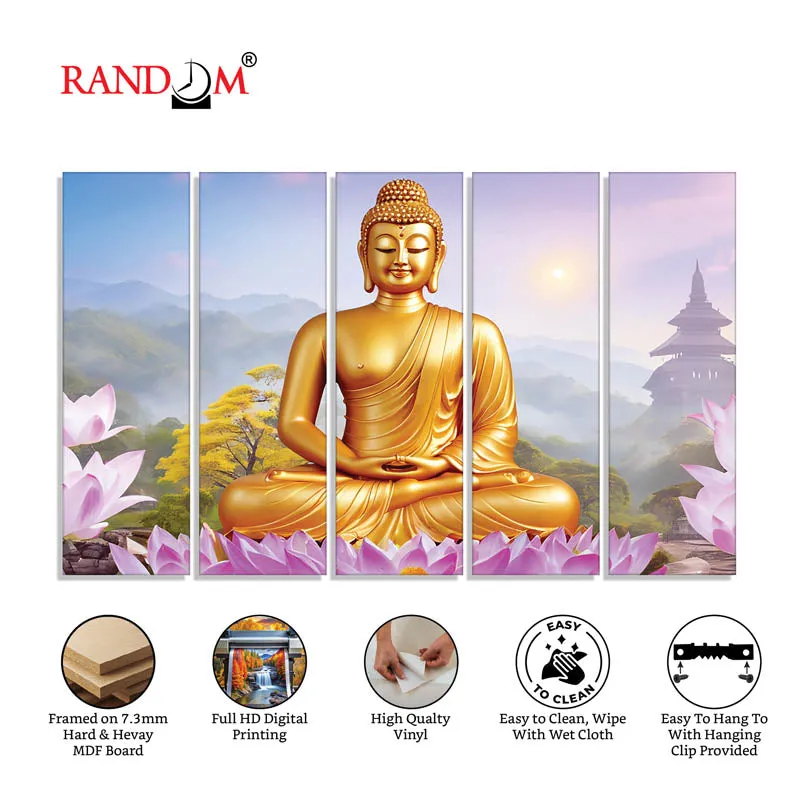 Buddha Balance Wall Painting - Set Of Five media 7
