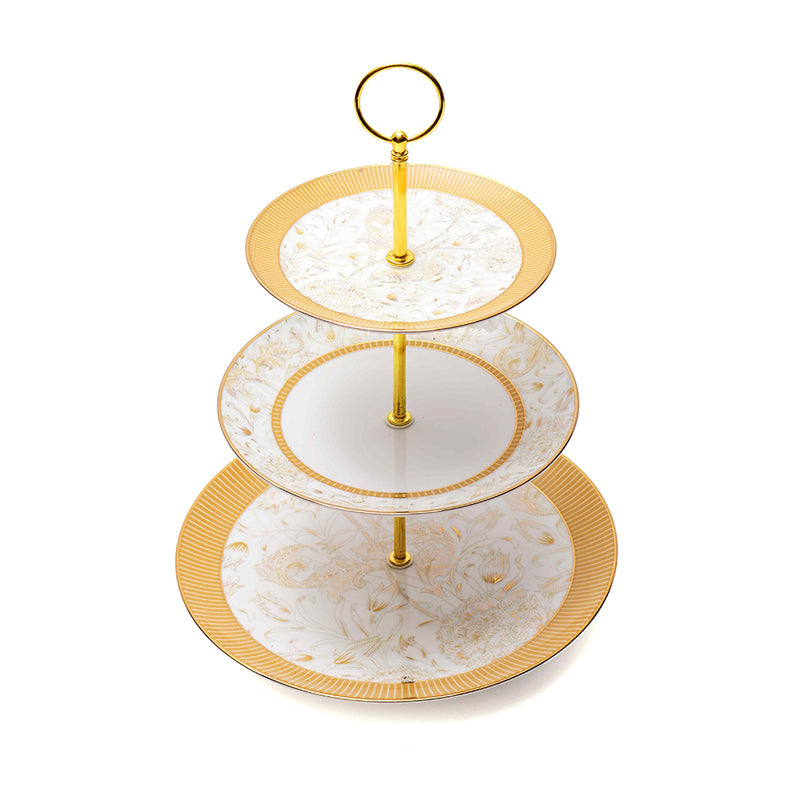 Gilded Iris 3-Tiered Porcelain Dessert Stand - Peach