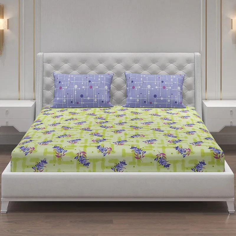 Monte Carlo Bloom Bliss Cotton Bedsheet (Green,Purple) - 104 TC media 3