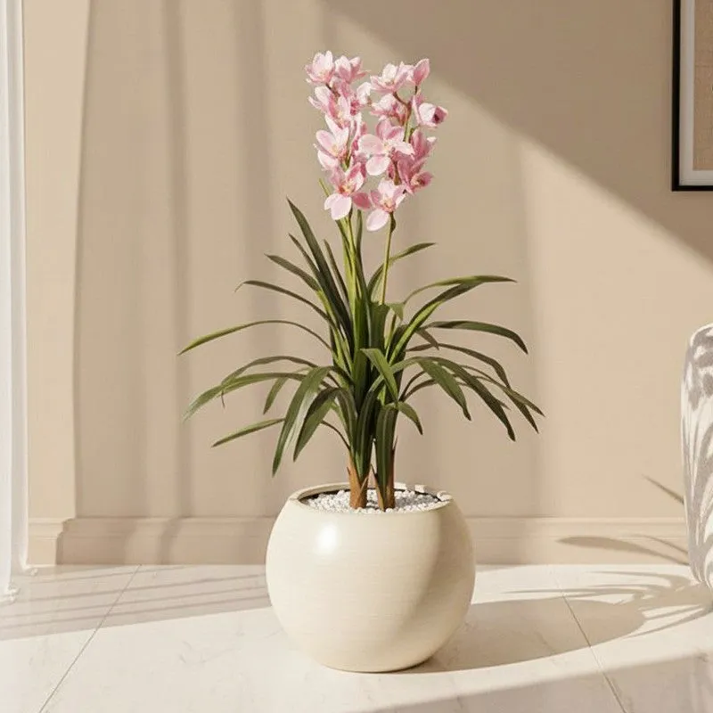 Lifelike Cymbidium Orchid Artificial Plat With Black Plastic Pot media 1