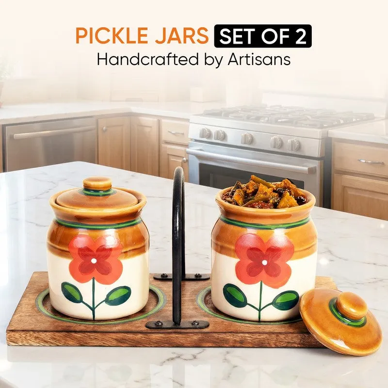 Achaari Ceramic Jar with Stand -Three Piece Set media 4