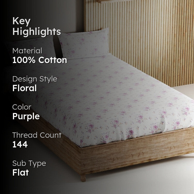 Novira Cotton Bedsheet (Purple) - 144 TC media 2