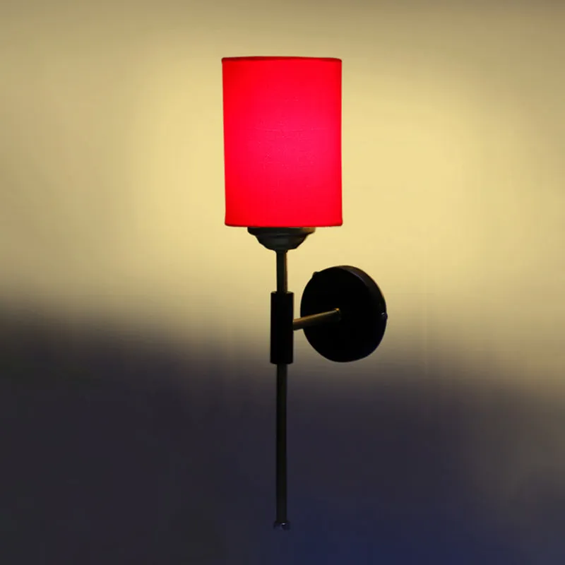 Beryll Cylindrical Steel & Cotton Wall Lamp - Red media 5