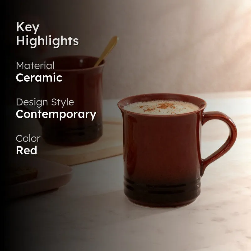 Brew Ceramic Coffee Mug (450 mL Each/Deep Red) - Set of Two media 2