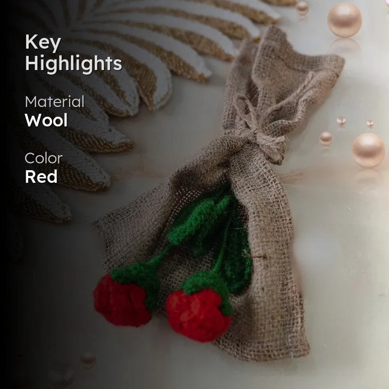 Crochet Handmade Rose Bouquet (Red,Green) - Set Of Two media 2