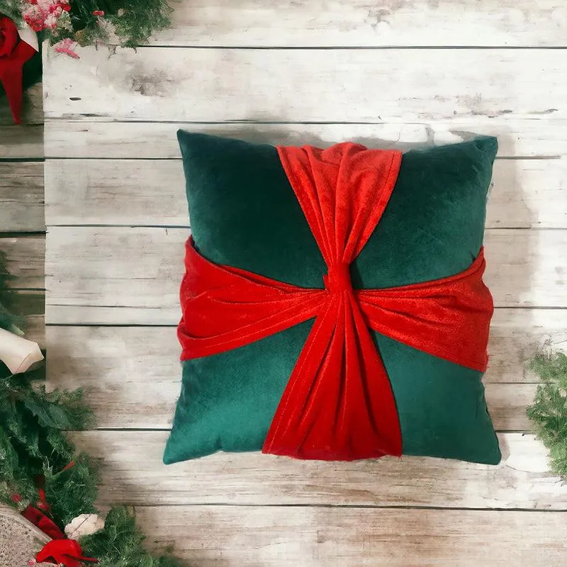Crimson Knot Velvet Christmas Cushion Cover media 1
