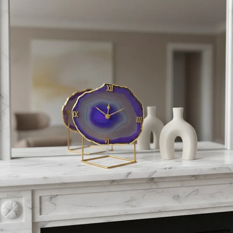 Darsh Handcrafted Agate Table Clock - Purple media 3