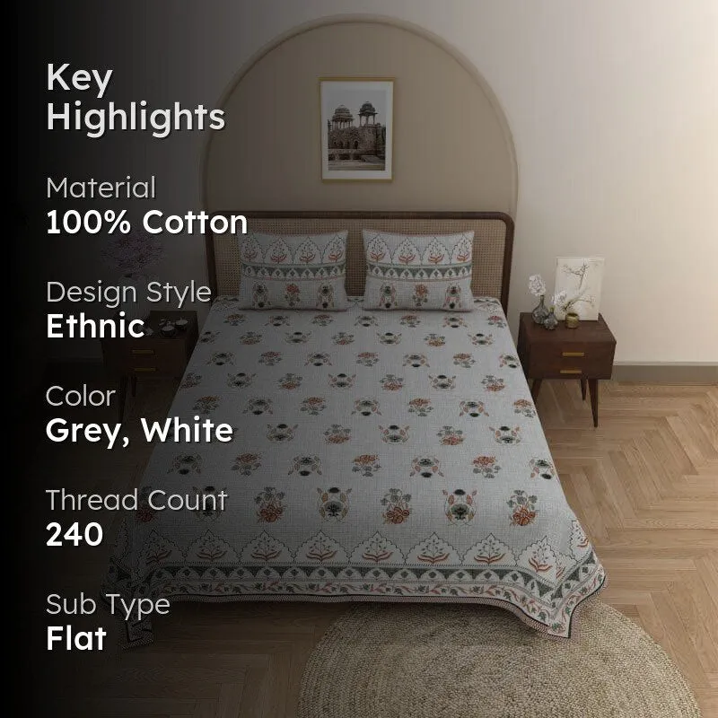 Mustafa Printed Cotton Bedsheet (Grey) - 240 TC media 2