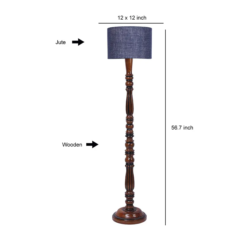 Masiya Vintage Wooden Floor Lamp With Jute Shade - Blue media 5