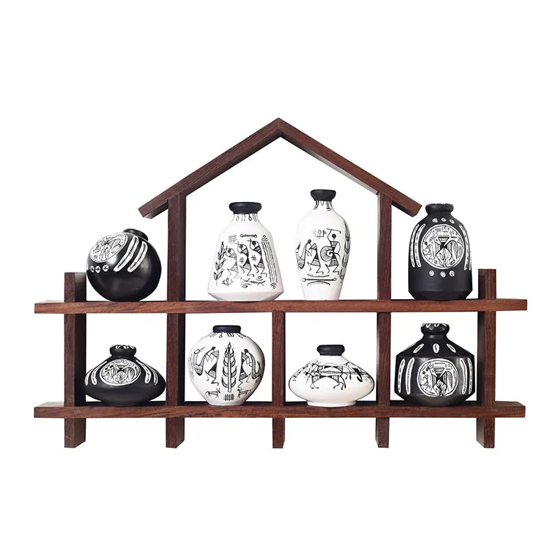 Katha Kutir Warli Terracotta & Wood Wall Accent - Nine Piece Set media 3