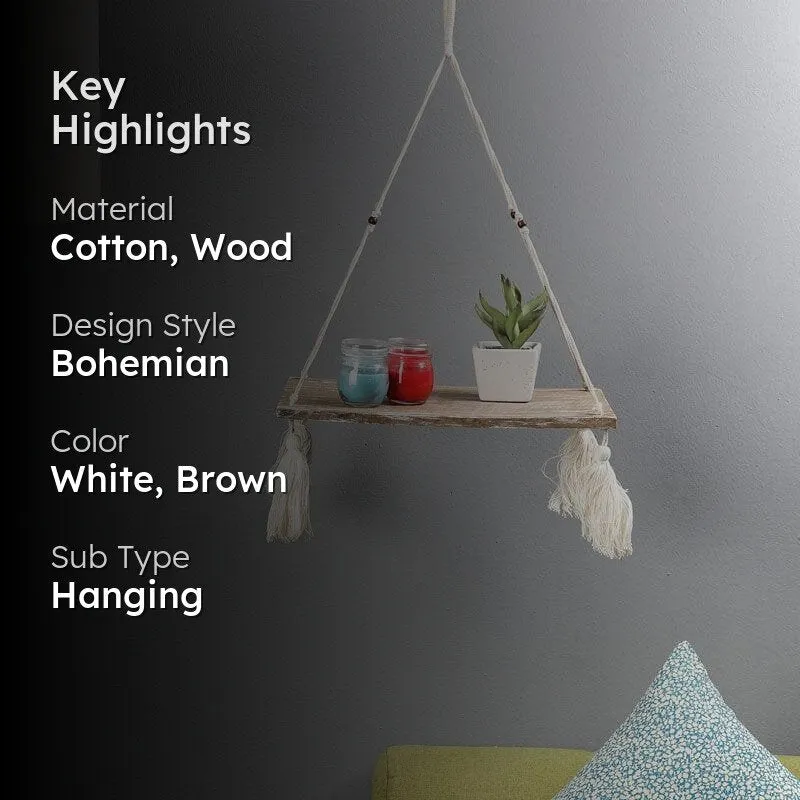 Boho Breeze Macrame Hanging Wall Shelf media 2