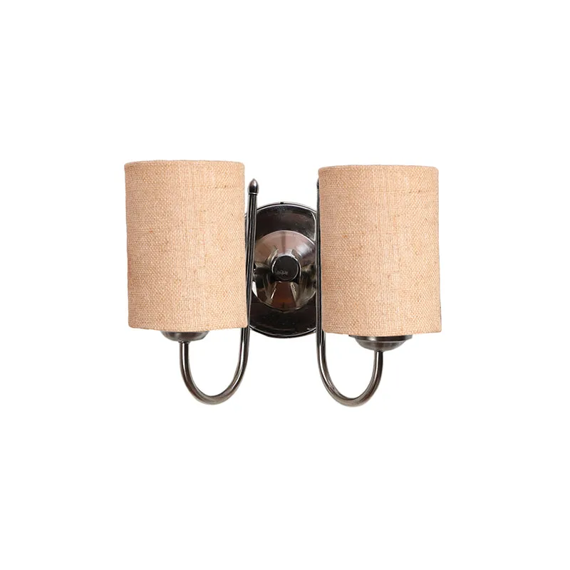 Veda Duo Cylindrical Fabric & Metal Wall Lamp - Beige media 4