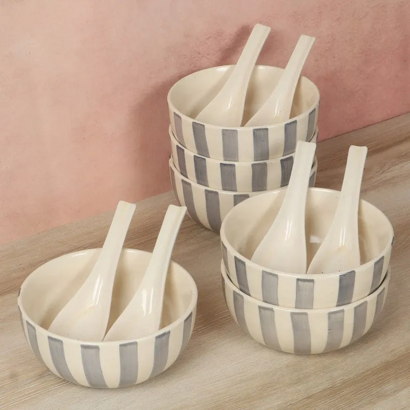 Ceramic Soup Bowls (Grey,White/400 mL Each) - Twelve Piece Set media 3
