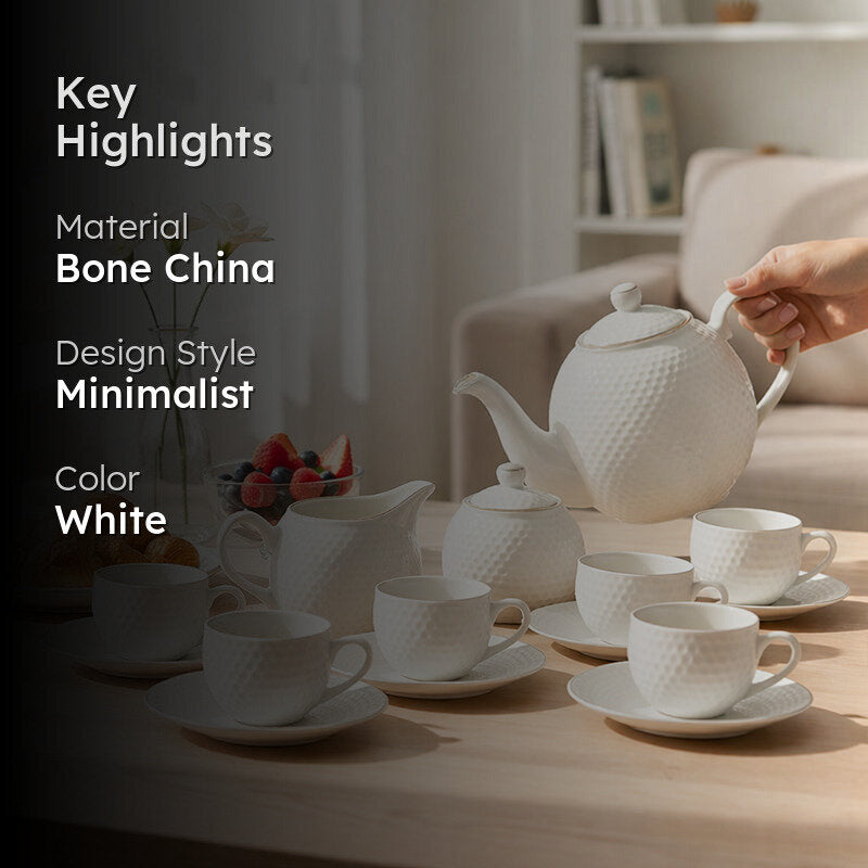 Atlas Bone China Tea Pot With Cups (125 ML) - Fifteen Piece Set image 2