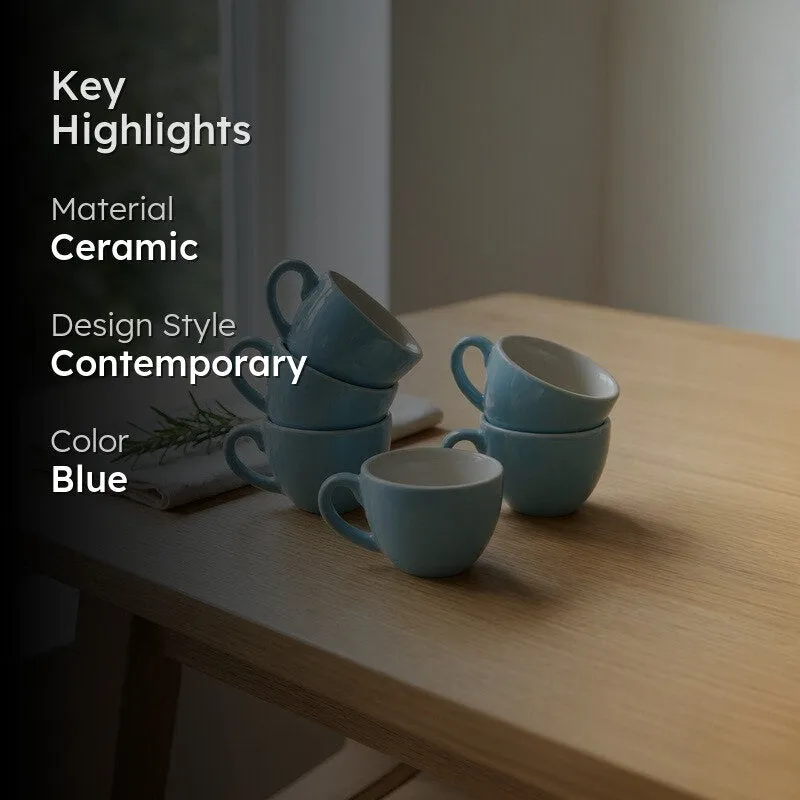 Expresso Ceramic Tea Cup (100 mL/Blue) - Set of Six media 2
