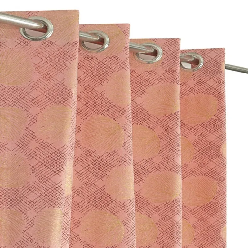 Glow Line Printed Velvet Curtain - Peach,Gold media 3