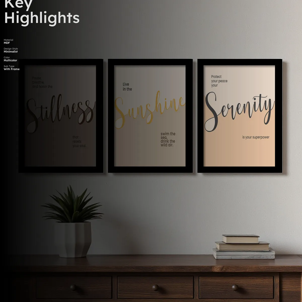 Positive Quote Wall Painting With Frame - Set Of Three media 2