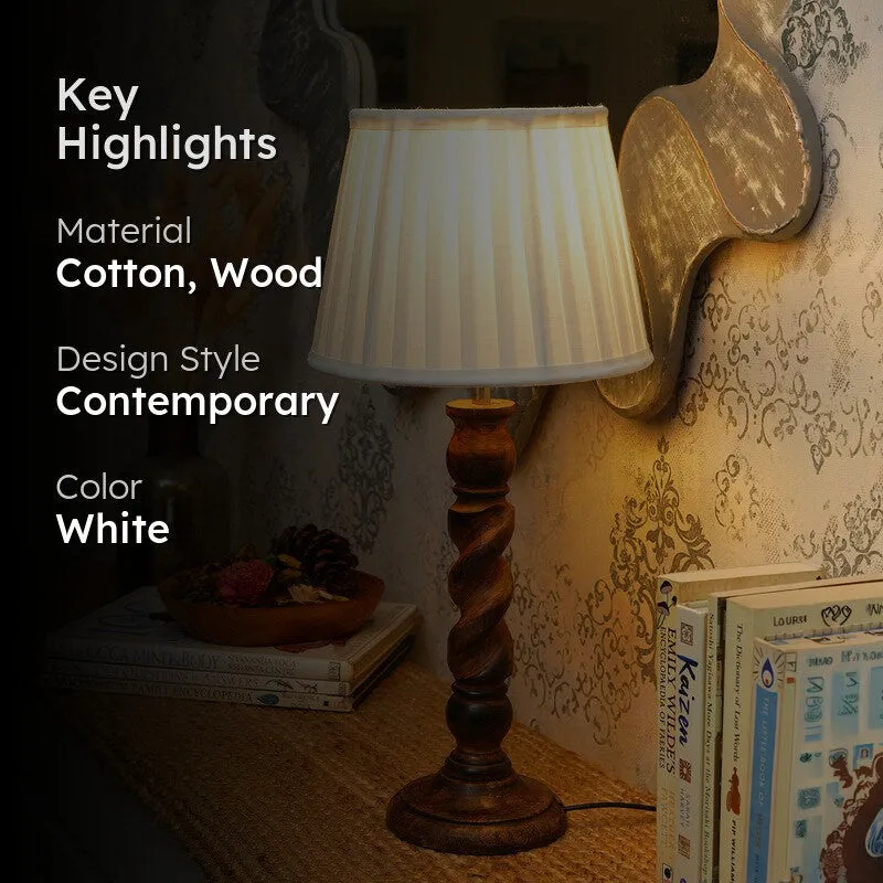 Warm Ivory Wooden Base Cotton Table Lamp - White media 2