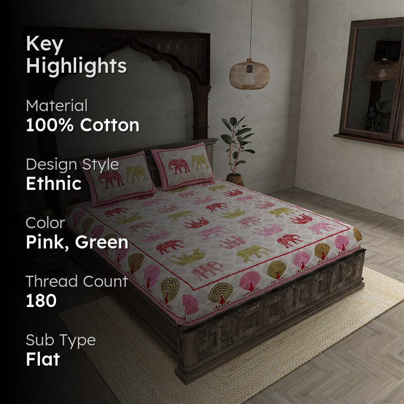 Gajendra Regal Cotton Bedsheet (Pink,Green) - 180 TC media 2