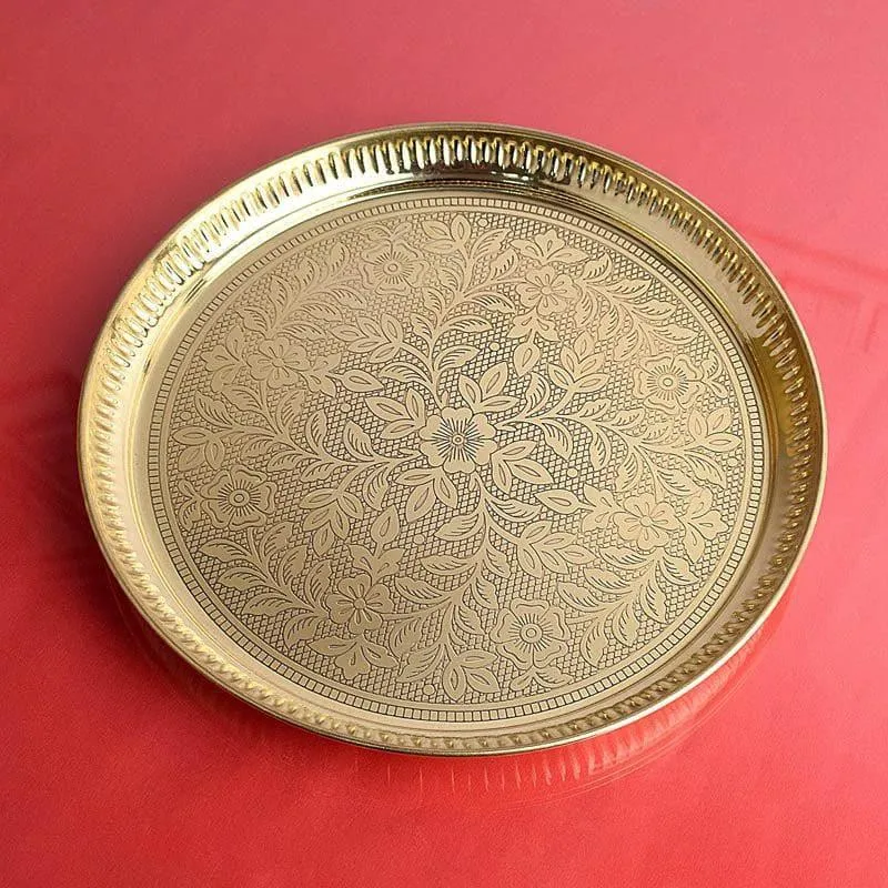 Traditional Floral Brass Pooja Thali media 1