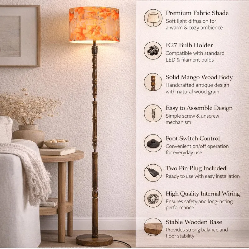 Botanical Charm Wooden Floor Lamp - Brown & Orange media 5