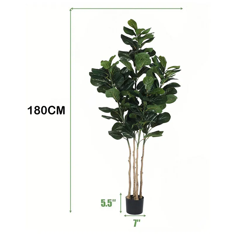Leafelle Artificial Fiddle Fig With Black Plastic Pot - 6 Feet media 6