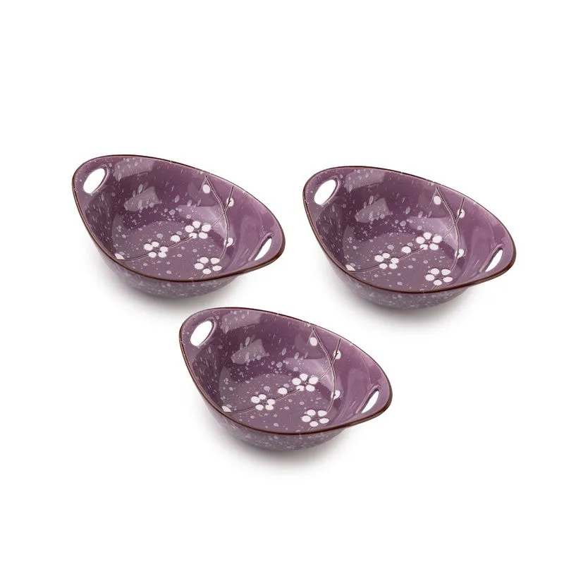 SavorBite Porcelain Snack Bowl (Purple/320 mL Each) - Set of Three - 4