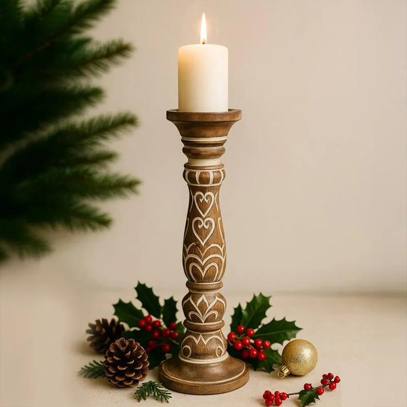 Rae Wooden Candle Holder - Tall media 1