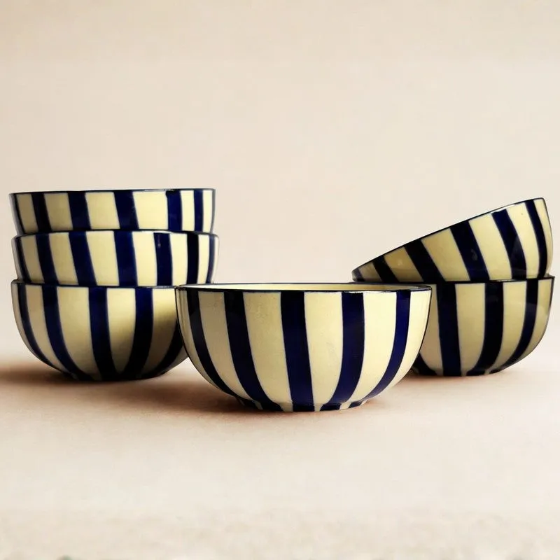 Crafted Ceramic Snack Bowls (Blue,White, 200 mL Each) - Set Of Six media 4