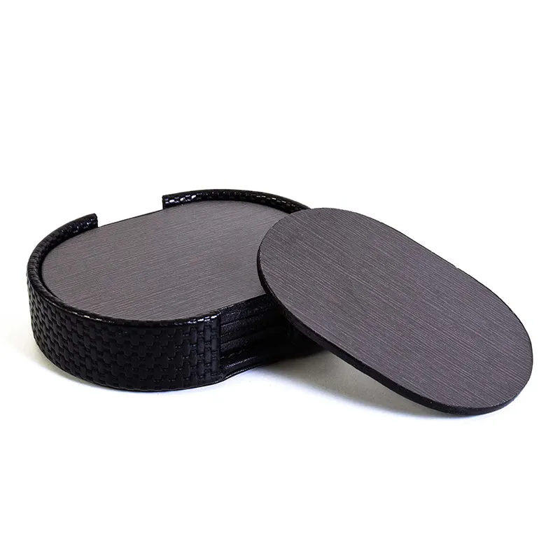 Tishue Faux Leather Coaster (Black) - Seven Piece Set media 3