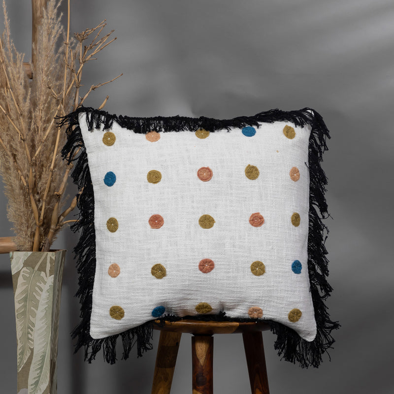 Dotted Fringe Embroidered Cushion Cover media 2
