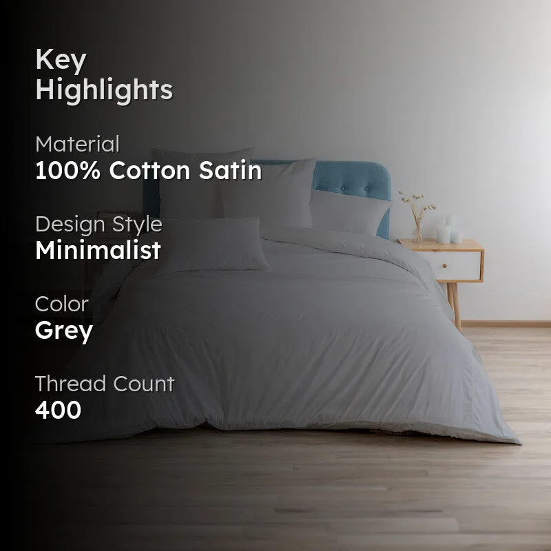 Elisima 100% Cotton Satin Weave Solid Duvet Cover - Grey media 2