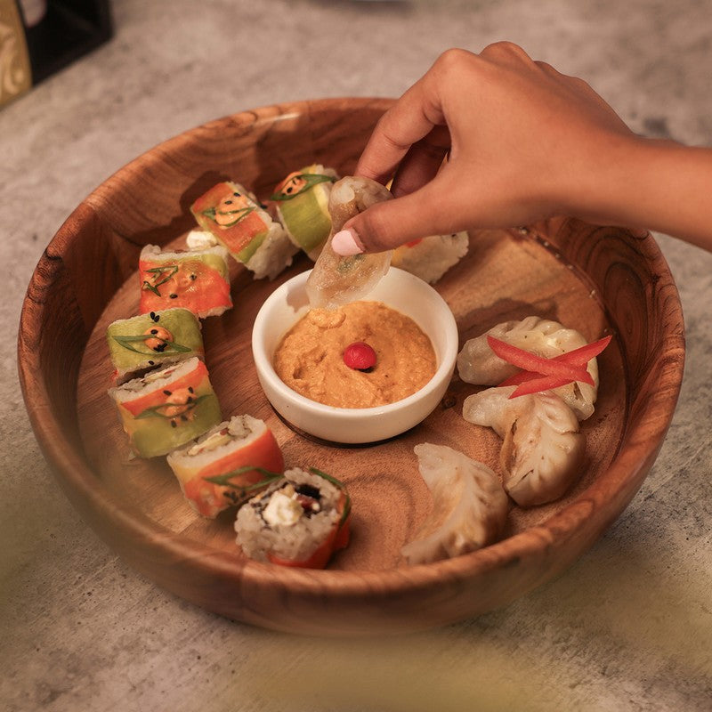 Grain Glow Sushi (Wood,Ceramic) Platter - Two Piece Set
