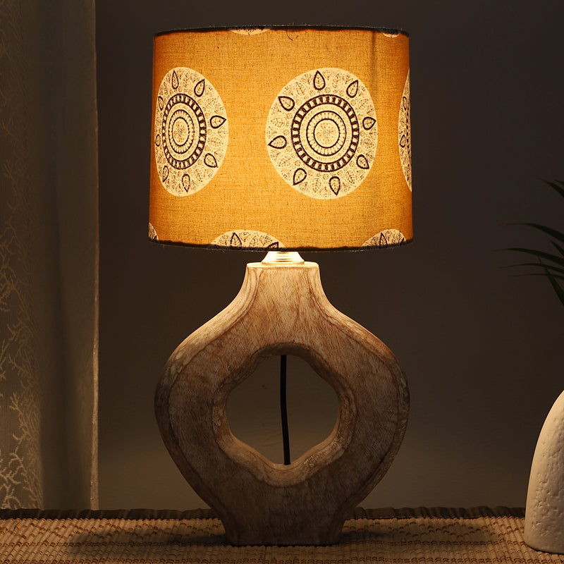 Mandala Merry Kian Printed Mango Wood Table Lamp - Beige,Yellow,White
