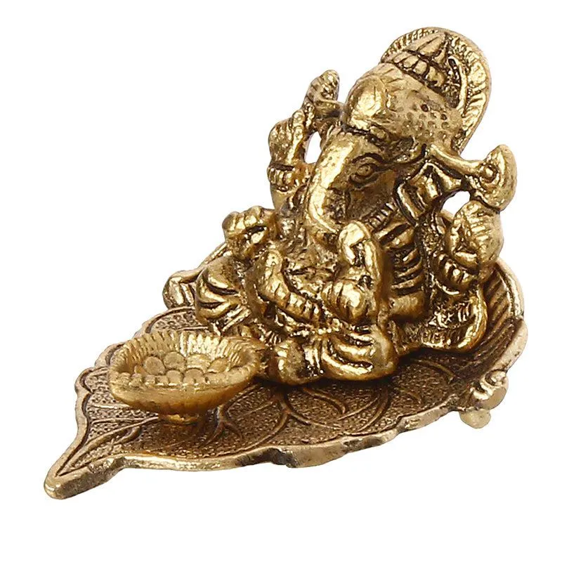 Vinayaka Leaf Diya - Gold media 4