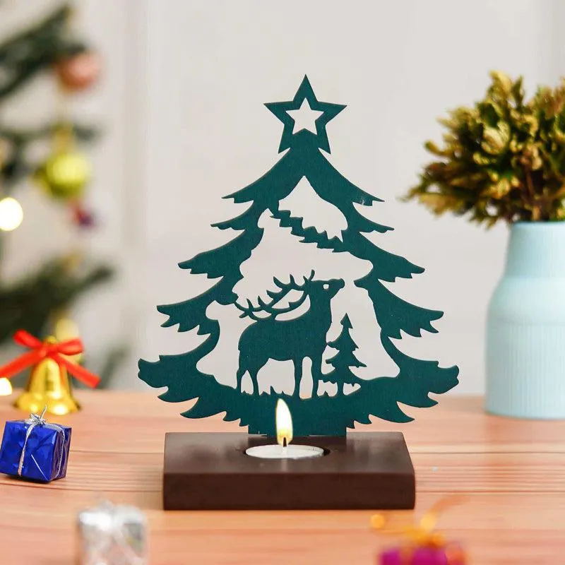 Starlit Sleigh Wood Christmas Tea Light Holder - Green media 1