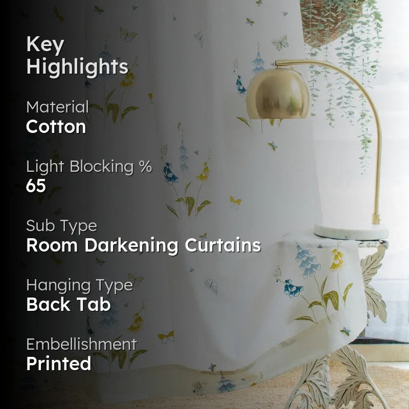 Tranquebar Home Petal Whisper Cotton Curtains(Blue) - Set Of Two media 2