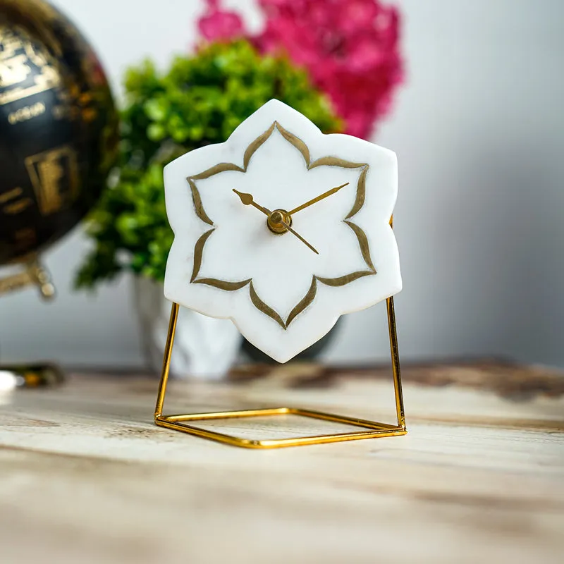 Florale Marble Table Clock With Brass Inlay media 1