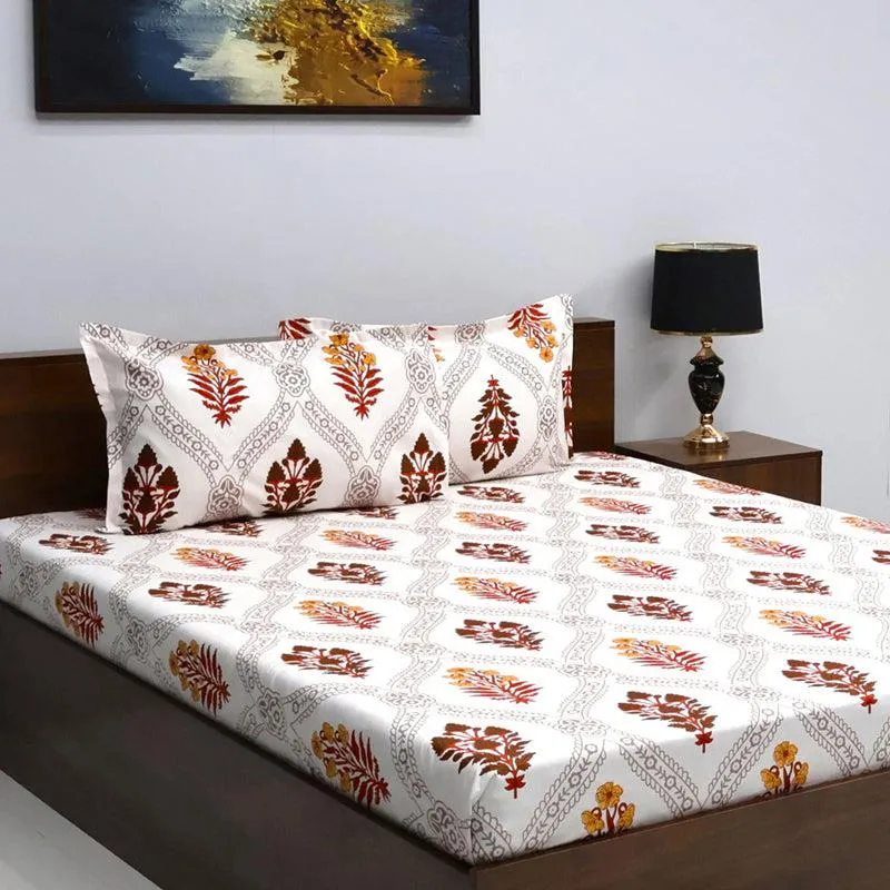 Chavvi Ethnic Microfiber Bedsheet (White & Brown) - 120 GSM media 3