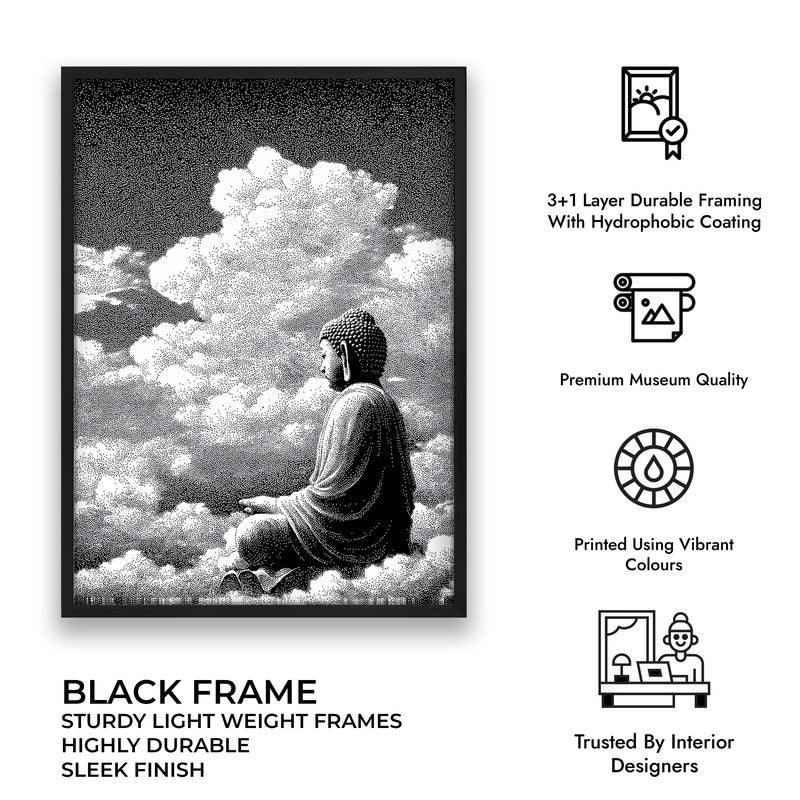 Buddha In Clouded Serenity I Wall Painting With Black Frame media 9