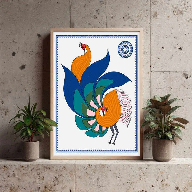 Mayurika Framed Madhubhani Canvas Archival Canvas Wall Painting - Natural Brown Frame media 4