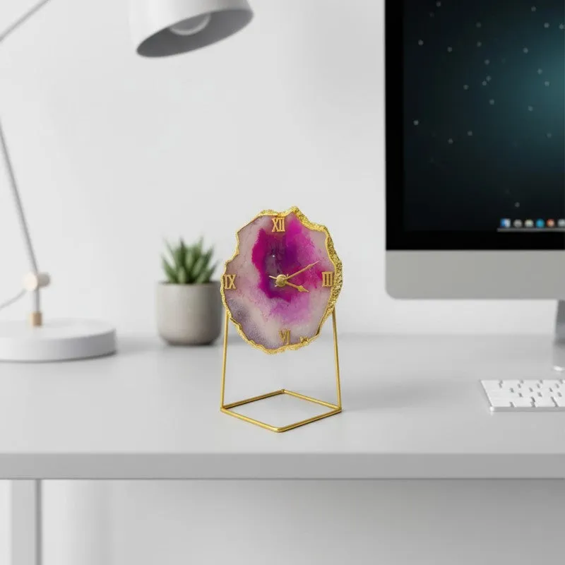 Darsh Handcrafted Agate Table Clock - Pink media 3