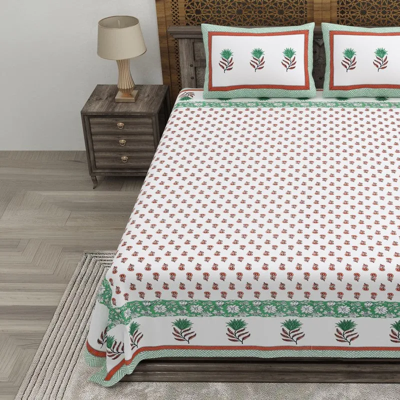 Gardena Cotton Bedsheet (White,Green) - 240 TC media 3