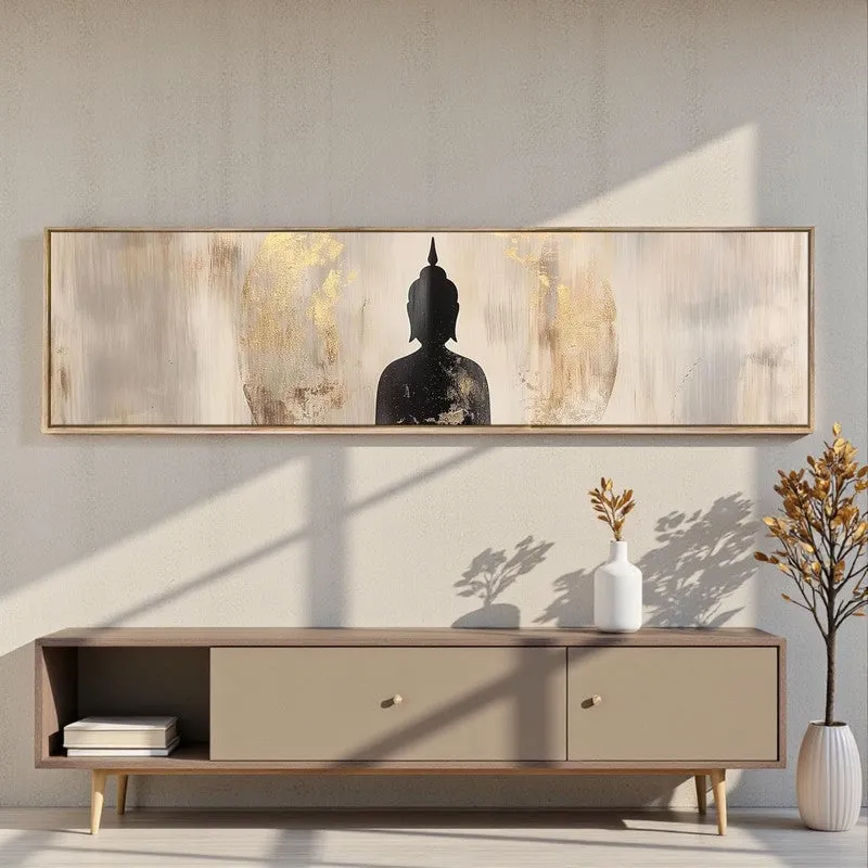 Shadow Of Gautama Spiritual Canvas Wall Art With Frame - Grey media 4
