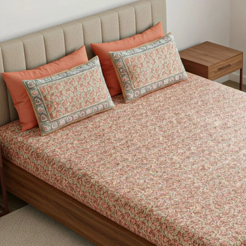 Timeless Motifs Cotton Bedsheet (Light Orange) - 180 TC media 3