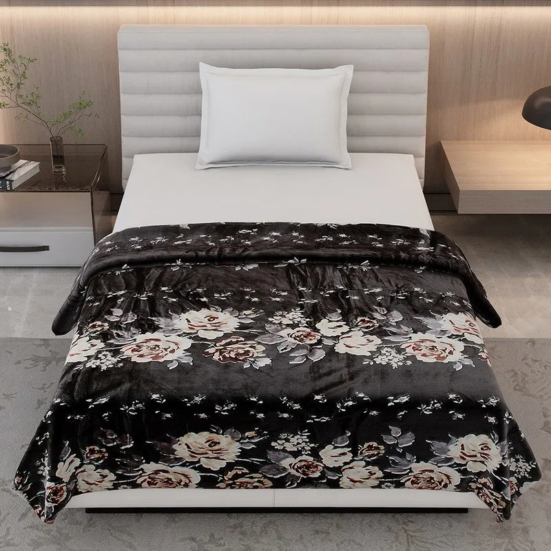 Monte Carlo Inkbloss Floral Print Polyester Blanket (Brown) - 350 GSM media 3