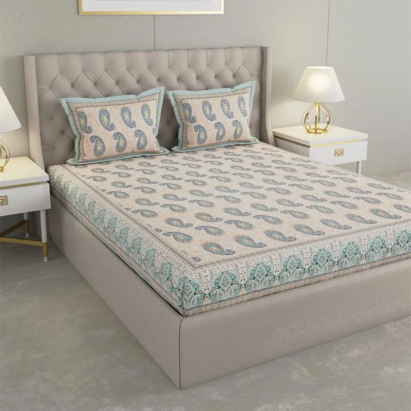 Suyash Printed Cotton Bedsheet (Cream) - 240 TC media 1
