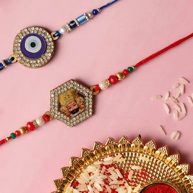 Nazar Bhattu Rakhi with Roli Chawal - Three Piece Set media 3