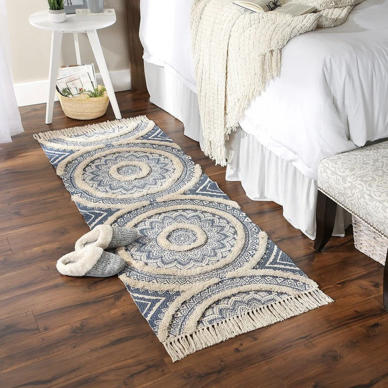 Mandala Cotton Runner Rug (Blue) - Set of Two media 4